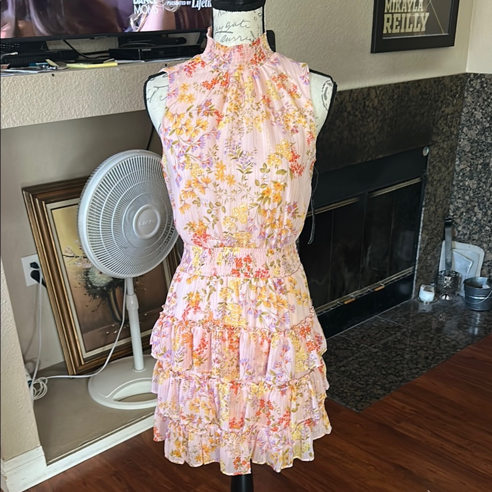 Orange and Pink Ruffled Tiered Mini Sundress
